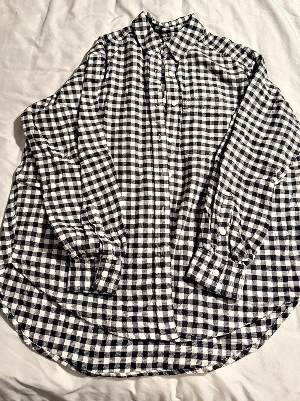 NWT Aerie Anytime Fave Flannel Oversized Shirt Gingham Button Down Black & White